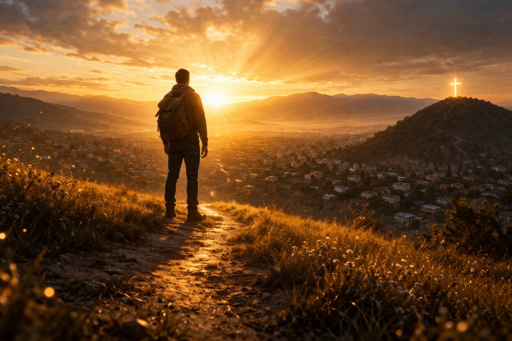 Person standing on a path at sunrise, representing trusting God in difficult times and moving into God’s purpose