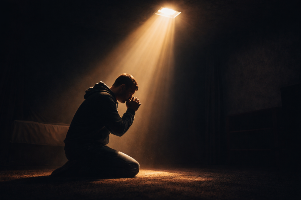 why prayers are not answered Christian illustration person praying light from above James 4:3 meaning