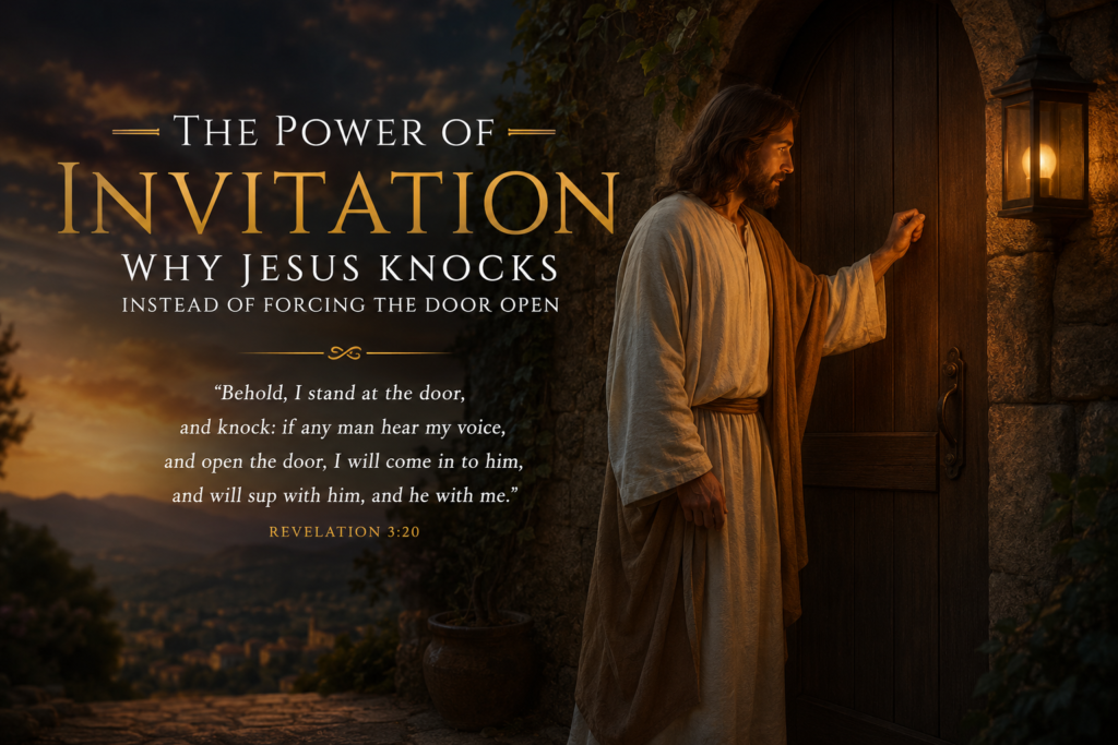 Jesus knocking at the door illustration about God’s invitation and freedom of choice