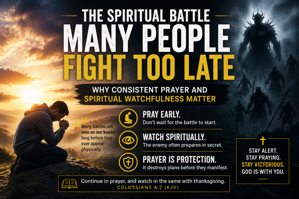 Christian spiritual warfare prayer image about fighting spiritual battles through consistent prayer and spiritual watchfulness